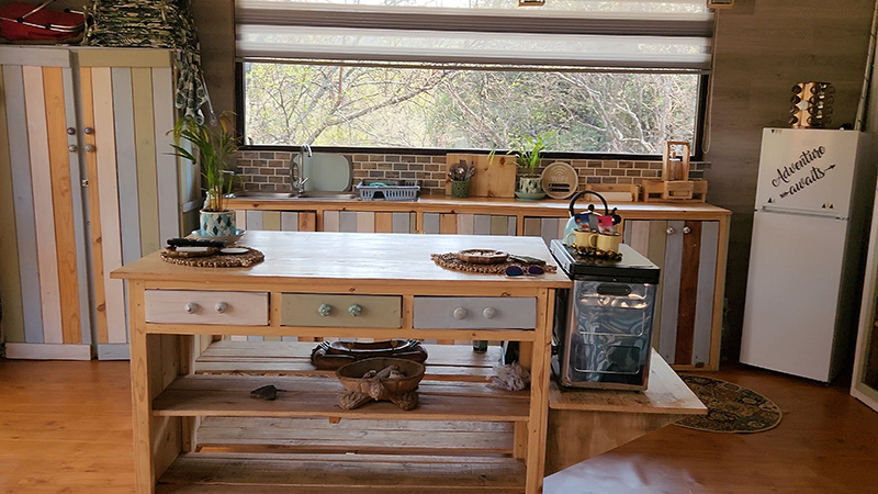 The kitchen at the cabin on the Olifants River
