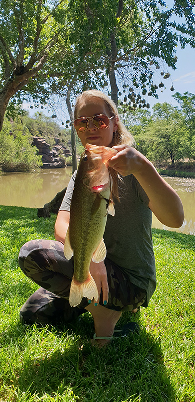 A bass caught at Aloe Rock Lodge