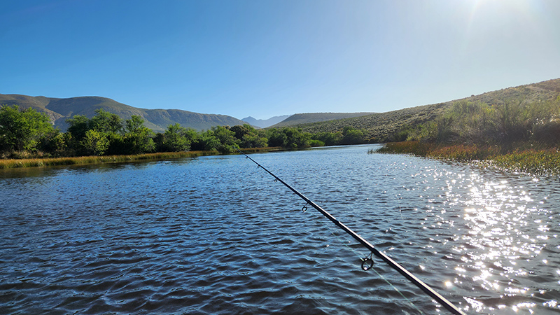 Bass fishing at The Great Escape farm dam, near Oudtshoorn