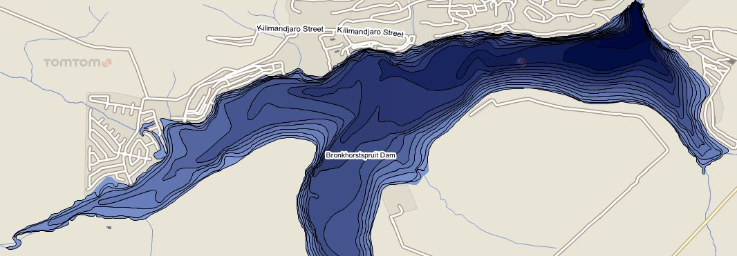 Example of Bronkhorstspruit Dam contour lines from the original, now-discontinued source