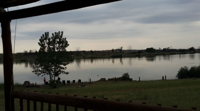 View from patio of one of the chalets looking toward Rietvlei Dam camping area